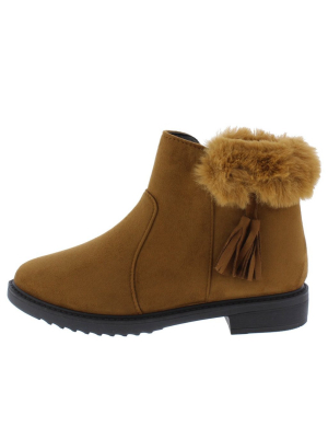 Penelope250 Camel Fringe Faux Fur Lug Sole Ankle Boot