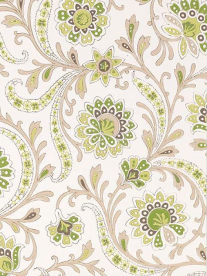 Sample Baville Wallpaper In Beige And Green From The Les Indiennes Collection By Nina Campbell