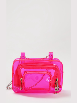 Pink Clear Pu Chain Belt Bag