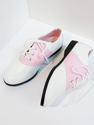 Pink & White Classic Lace Up Saddle Shoes