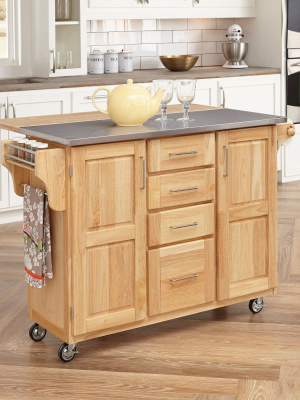 Breakfast Bar Kitchen Cart Natural With Stainless Steel Top - Home Styles