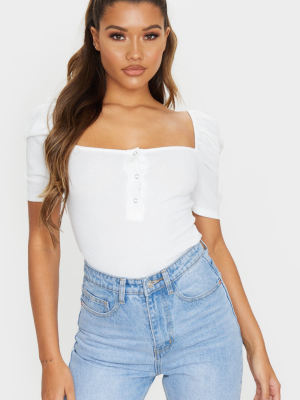 White Rib Puff Short Sleeve Bodysuit