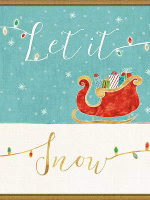 16" X 16" Let It Snow Christmas Sleigh By Veronique Charron Framed Canvas Wall Art - Amanti Art