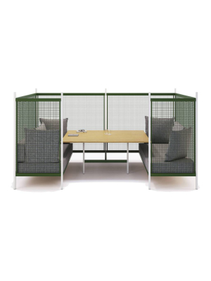 Grid U-shaped Sofa With Tall Partition: Upholstered