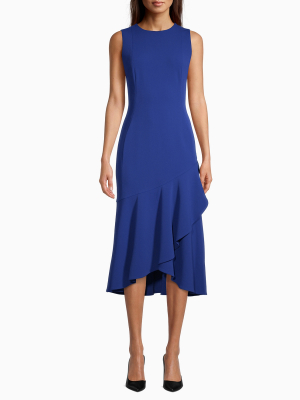 Solid Ruffle Hem Midi Dress