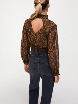 Animal Print Cropped Blouse