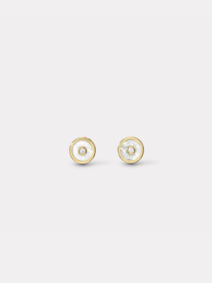 Mini Compass Stud Earrings - Mother Of Pearl