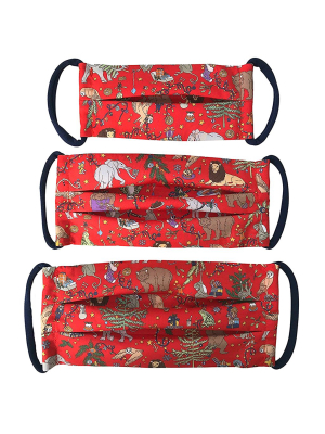 Cotton Mask In The Animals' Christmas Red Liberty London Print
