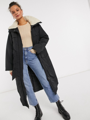 Asos Design Belted Puffer Jacket In Black