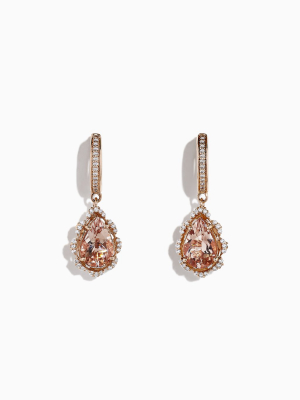 Effy Blush 14k Rose Gold Morganite And Diamond Drop Earrings, 2.63 Tcw