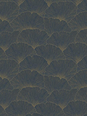 Ginko Biloba Leaves Wallpaper In Navy By Walls Republic