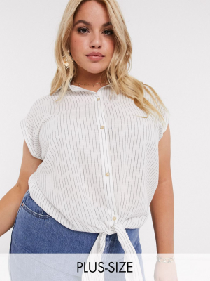 Wednesday's Girl Curve Shirt With Tie Front In Stripe