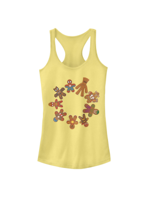 Junior's Marvel Christmas Gingerbread Cookie Circle Racerback Tank Top