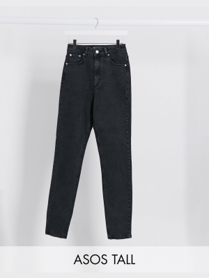 Asos Design Tall Hourglass High Rise Farleigh 'slim' Mom Jeans In Washed Black