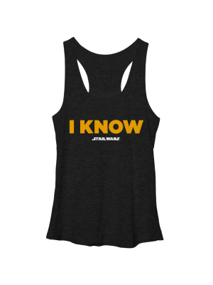 Women's Star Wars Han Solo I Know Racerback Tank Top