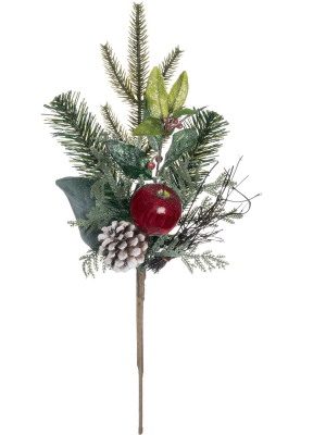 Sullivans Artificial Pine, Magnolia, Cone And Apple Pick 19"h Green