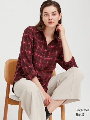 Women Flannel Checked Long-sleeve Shirt