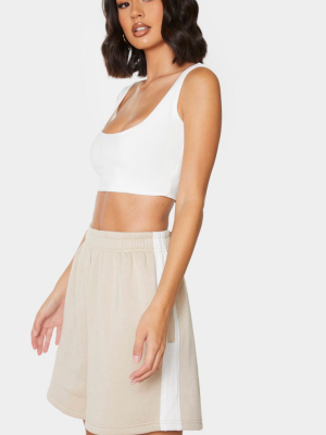 Stone Longline Contrast Side Stripe Short