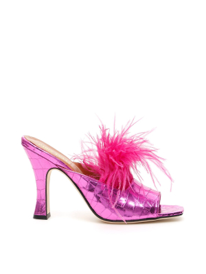 Paris Texas Sabot Feather Mule Sandals