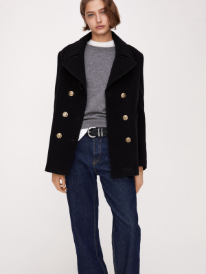 Gold Button Wool Blend Coat