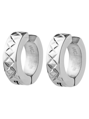 West Coast Jewelry Stainless Steel Cross-hatch Hoop Earrings