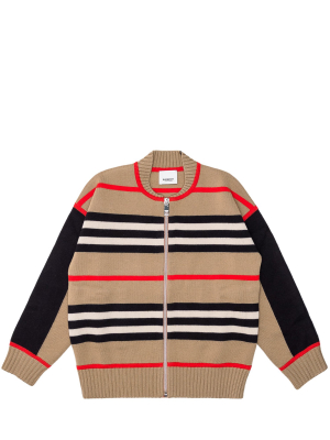 Burberry Kids Icon Stripe Knit Zipped Cardigan