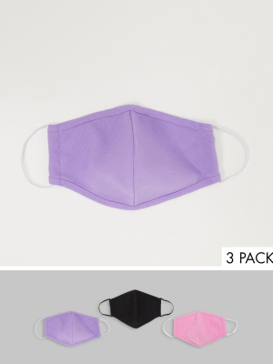 Asos Design 3 Pack Face Covering In Lilac And Pink