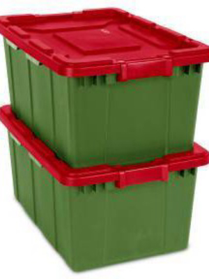 Sterilite 27gal Industrial Latching Tote Green With Red Latch