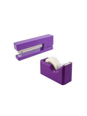 Jam Paper Stapler & Tape Dispenser Desk Set Purple