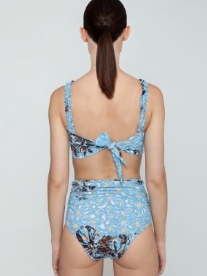 Bilda High Waist Bikini Bottom - Blue Fleur Print