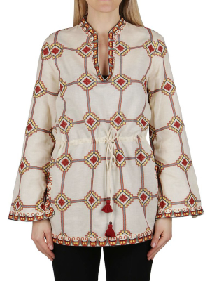 Tory Burch Geometric Embroidered Tunic Top