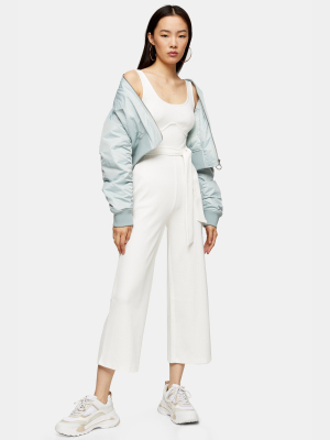White Ribbed Jumpsuit With Bust Seam