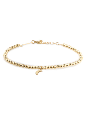 14k Small Gold Bead And Midi Bitty Moon Bracelet