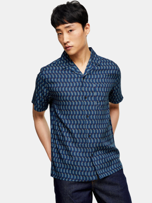 Navy Geometric Print Slim Shirt