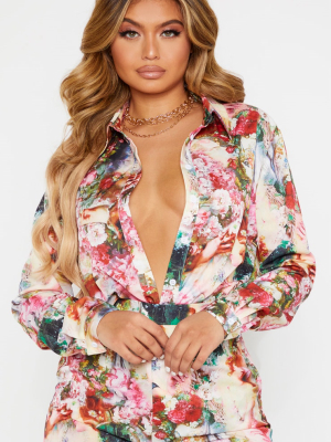 Rose Femme Renaissance Print Oversized Shirt