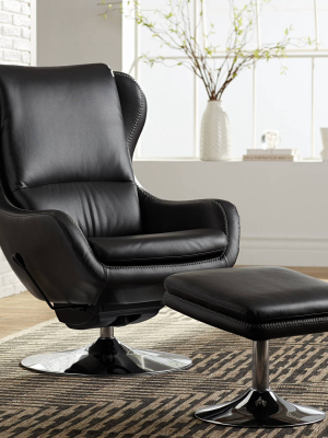 Elm Lane Baxter Black Faux Leather Lounge Chair And Ottoman