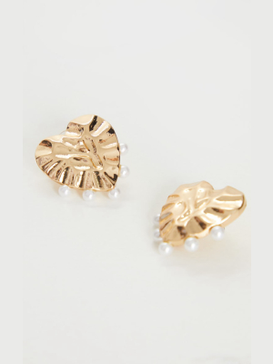 Gold Heart With Pearl Earrings