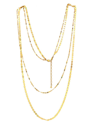 Tai Less Shiny Gold Long Chain Multi Layered Necklace