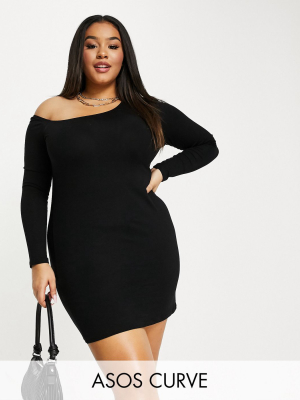 Asos Design Curve Bare Shoulder Mini Dress In Black