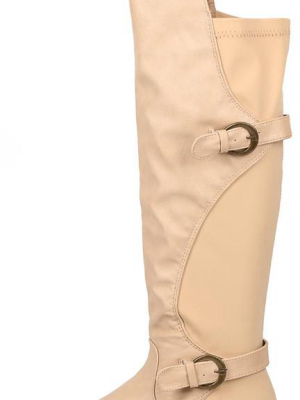 Cristy Beige High-low Slight Stretch Dual Strap Knee High Boot