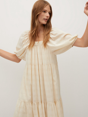 Puffed Sleeves Cotton Dress