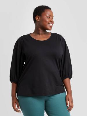 Women's Plus Size 3/4 Puff Sleeve Blouse - Ava & Viv™