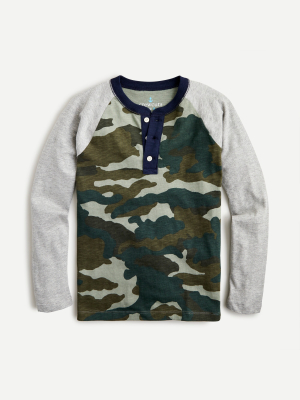 Kids' Long-sleeve Contrast Camo Henley