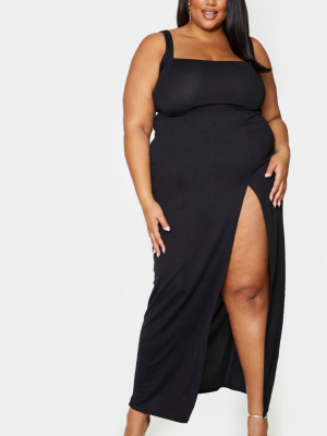 Plus Black Straight Neck Maxi Dress