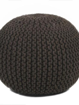 Hand-knitted Contemporary Cotton Pouf, Black