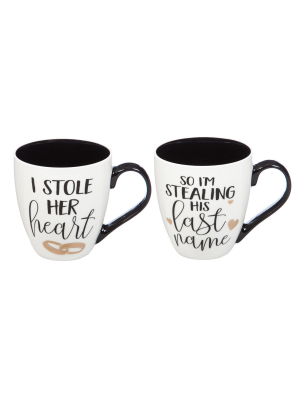 Cypress Home I Stole Her Heart & I'm Stealing His Last Name Wedding Coffee Cup Gift Set Of 2 Oversized Mugs, 18 Ounces