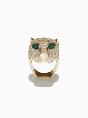 Effy Limited Edition 14k Yellow Gold Diamond Panther Head Ring, 3.80 Tcw