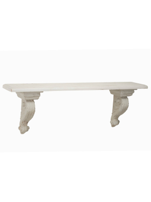 39.5" X 13" Large Floating Wall Shelf With Decorative Scrollwork Beige/white - Olivia & May