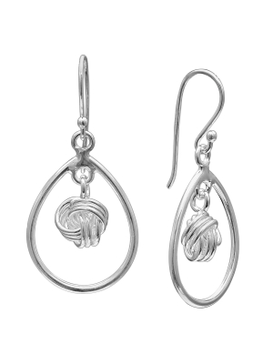 Polished Oval Drop Earrings With Center Loveknot In Sterling Silver - Gray (1.3")