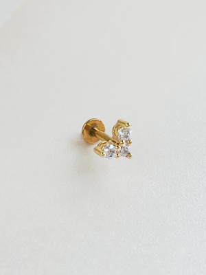 V Diamante Gold Flat Back Earring